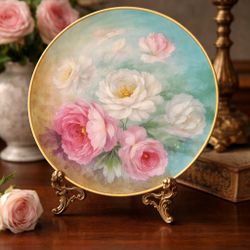 Firenze Ware Italy 1950s Ginori Hand-Painted Floral Cabinet Plate, Signed, 9” 