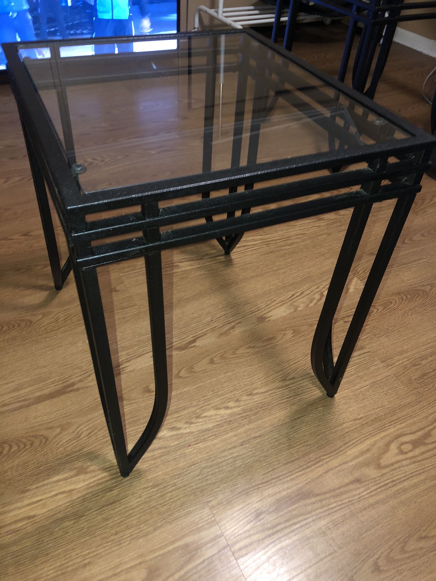 Two Black Metal Glass Stands