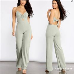 Windsor Sage Green Twist Front Cutout Tie-Back Jumpsuit - Size Medium