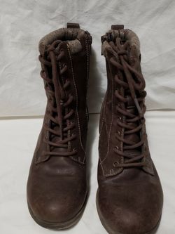 POP Ricardo Womens Dk Brown Smooth Lace Up Boots Block Heel Tie Zip Buckle 8.5M