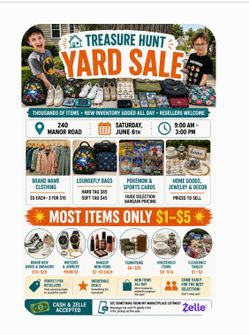 🏡💥 HUGE YARD SALE – SATURDAY, JUNE 6TH! 💥🏡 📍 240 Manor Road