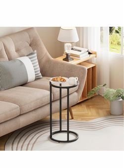 Easy Paws Round Side Table,Glass C Table,Couch End Table, Tempered Glass Snack Table with Metal Frame, Sofa Couch Bedside Table,TV Tray Table for Smal