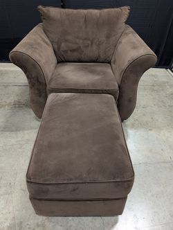 Dark Brown Fabric Rolled Armchair with ottoman
