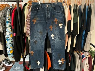 Chrome Hearts Turbo Diesel Fleur Knee Cross Patch Jeans Size 34