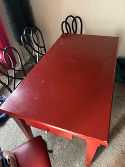 Deep red long dining table