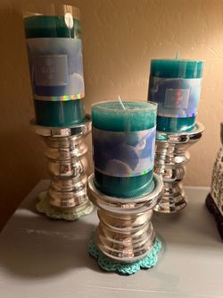 Sea Salt Teal Pillar Candles Set of 3