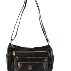 Black Faux Leather Shoulder Bag