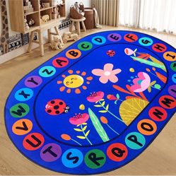 USTIDE Large Oval Kids Rug 6X9,ABC Alphabet Letters Educational & Fun Classroom Rug Non-Slip Play Mat Learning Area Rug for Bedroom Playroom Decor