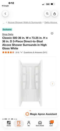 Delta Classic 500 3-Piece Alcove Shower Surround White
