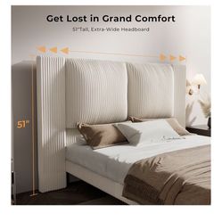 Queen Size Upholstered Bed Frame with 51" Tall Headboard