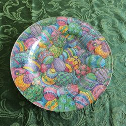 Handmade 10 inch Round Decorative Fabric Backed Colorful Easter Egg Glass Plate