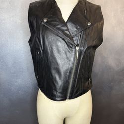 Harley-Davidson Women's Genuine Leather Sleeveless Biker Vest - Size M