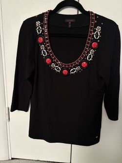 Ladies Escada Embellished New 3/4 Sleeve Top SZ 38