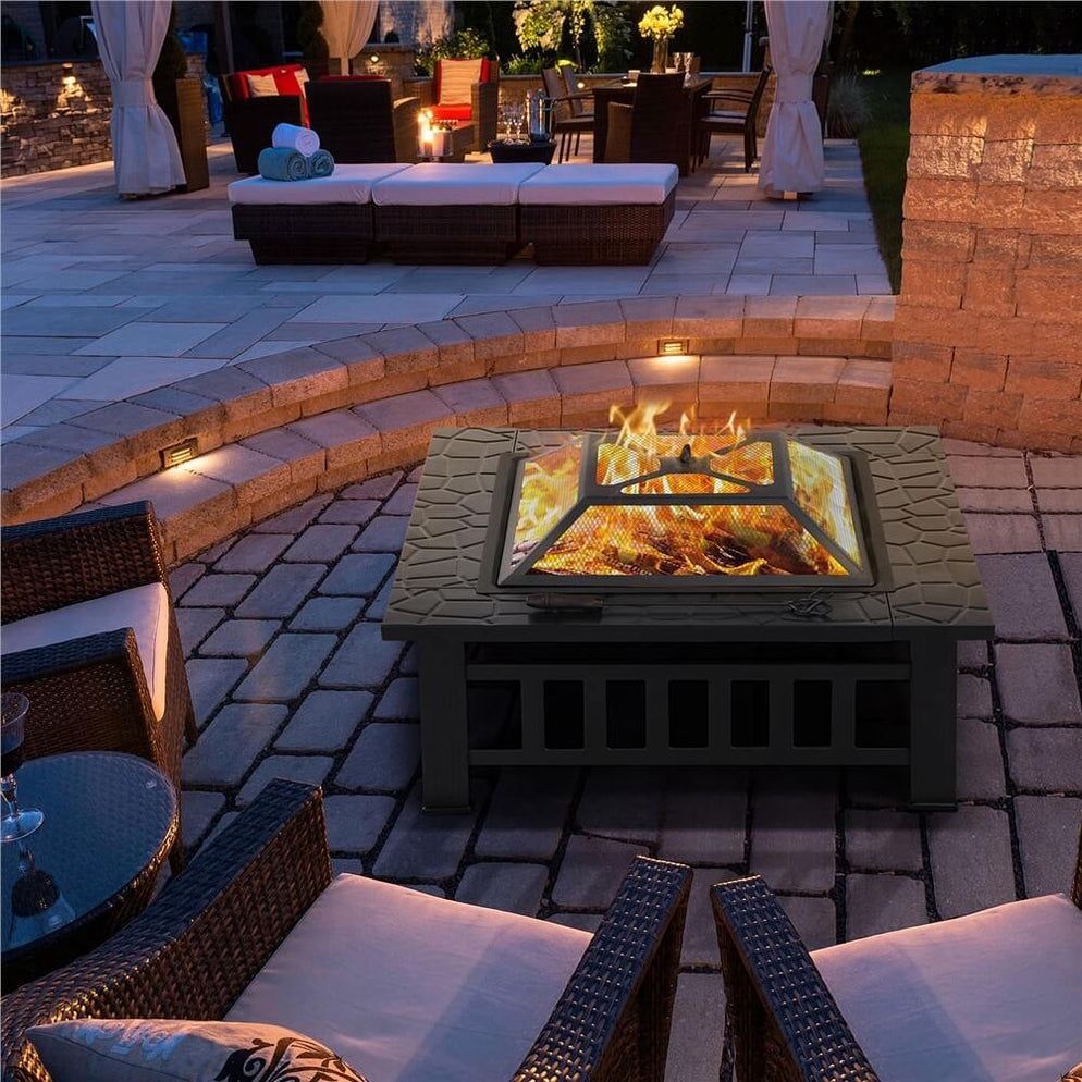 32''Outdoor Metal Square Fire Pit With cover,bronze