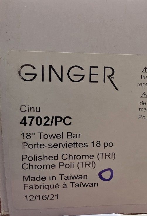 Ginger 4702 Chrome Cinu 18" Towel Bar