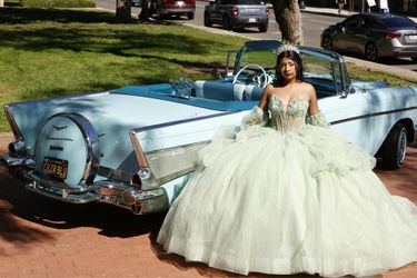 Sage green quinceañera dress