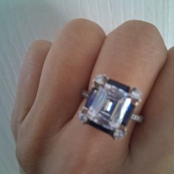 925 Sterling Square Sapphire Ring Size 7