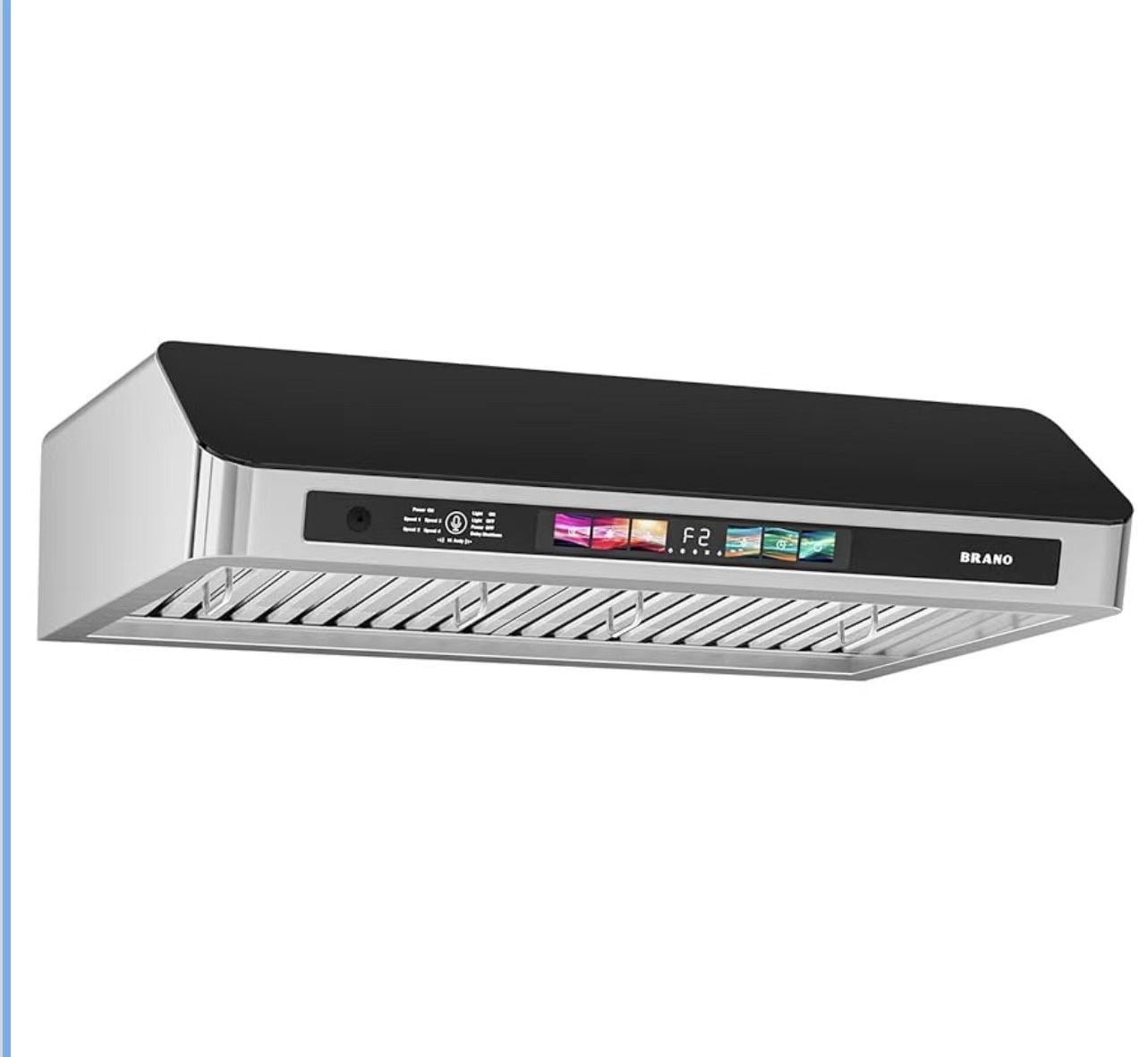 36-inch under-cabinet extractor hood with voice control, gestures, touch, 900 CFM stainless steel and kitchen vent hood with black tempered glass duct