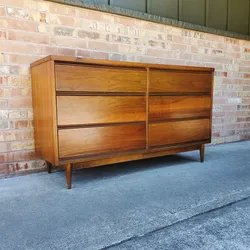 Mid Century Modern Broyhill Pacemaker Walnut 6 Drawer Lowboy Dresser Vintage