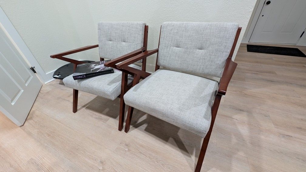 Mid-century Light Gray And Wood Chair