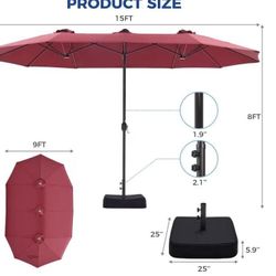     Brand New Double-sided patio umbrella With Base 