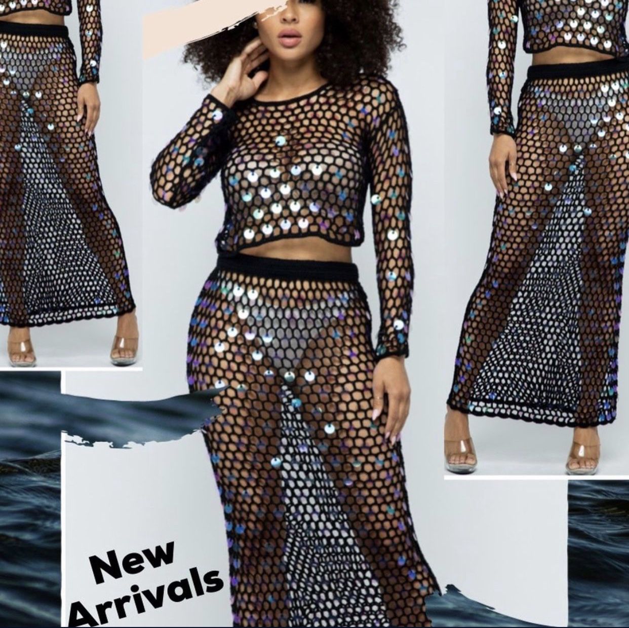 Women’s 2pcs  Set Fishnet Outfit 
