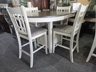 BRAND NEW GRAY WHITE OVAL PUB HIGH DINING SET