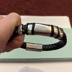 Braided Black Leather Bracelet with Magnetic Clasp