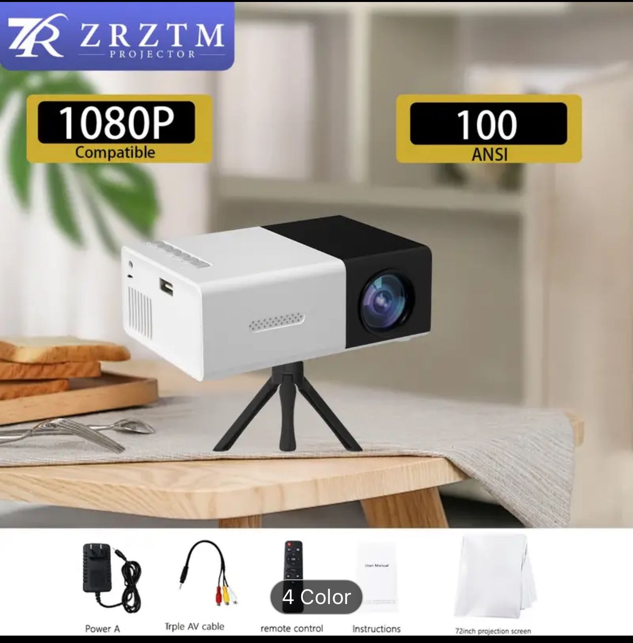 1080P Projector with Tripod Stand—brand New