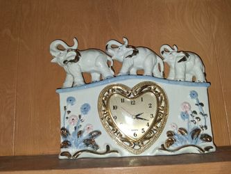 Ceramic Elephant Mantel Clock with Heart Face