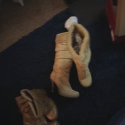 Knee high swade boots size 8.5 beige with fur