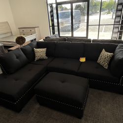 Black Sofa sectional W/ottoman 