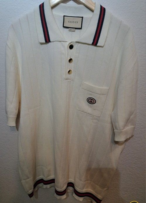 Authentic Gucci 100% Cotton Lace Knit Mens Polo T-Shirt XL