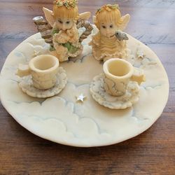 Vintage Miniature Resin Tea Set Cherub Angels On Cloud 9pc