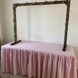 Pink Tablecloth & Desert Wood Frame Arch Food Table party decoration wedding birthday $185  obo