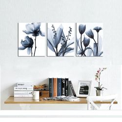 3Pieces Canvas Painting Wall Art Black  Flower Picture Abstract Floral Artwork Modern Pictures Framed Artwork Poster for Living Room Bedroom Framed Ho