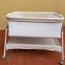 ANGELBLISS Baby Bassinet Bedside Sleeper, Easy Folding Portable Bassinet for Baby with Wheels, Adjustable Height, Included Mattress (Beige) 