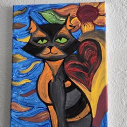Cat Abstract Painting On Canvas 11x14 