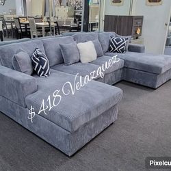 ✅️✅️4 pc  grey corduroy fabric sectional sofa with double chaise.✅️✅️✅️