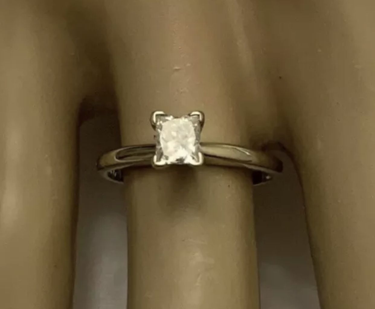 Engagement Ring .51 ct Princess Cut Diamond 14K White Gold Solitaire Size 7