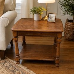 Wood End Table with Bottom Shelf
