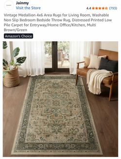 Jainmy Vintage Medallion Area Rug 4x6 Brown/Green