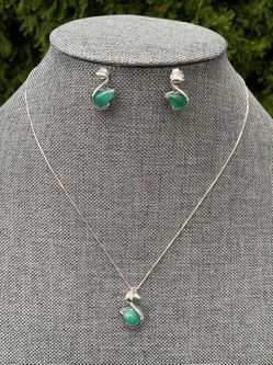 Genuine Colombian set emerald pendant necklace and earrings,silver 925, real natural emerald, Carats 4.8