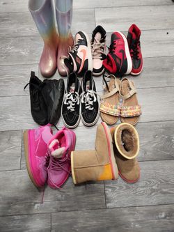 8 Pairs Of Shoes Uggs Nikes Sandles Boots Vans