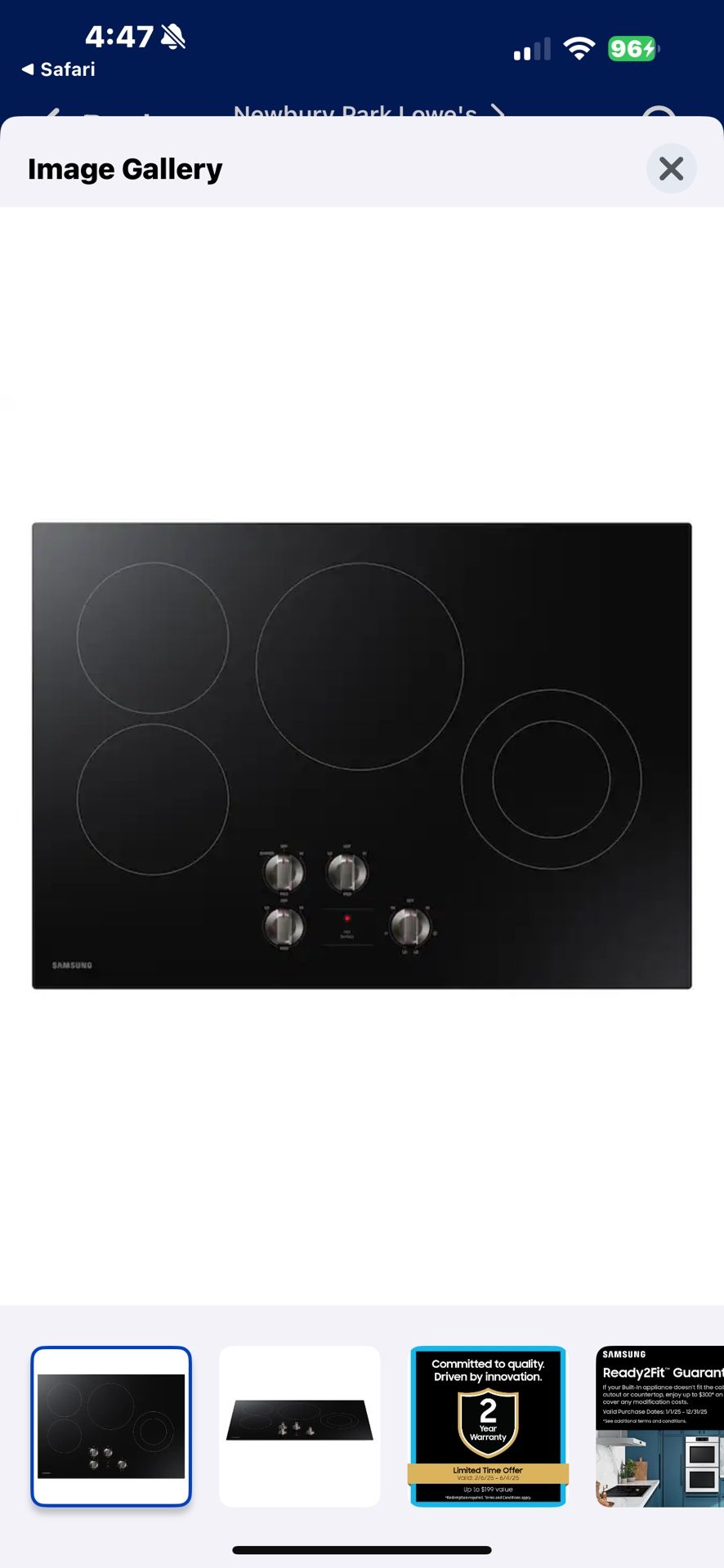 USED SAMSUNG 30” RADIANT ELECTRIC COOKTOP LIGHTLY USED. 3 YEARS OLD. 5/26/25