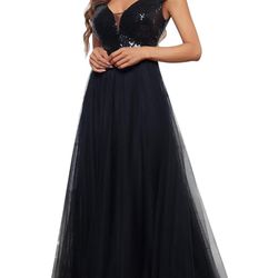 Ever Pretty V Neck Sequin/tulle A Line Evening Dress 