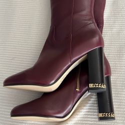 Michael Kors rich burgundy tall leather zip up boots w block heel. Size 7. New w/o box.
