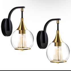 Set of 2 Wall Sconce Light, Black and Gold 