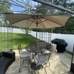 Wrought Iron  Bar Height 4 Swivel Chairs Patio Set