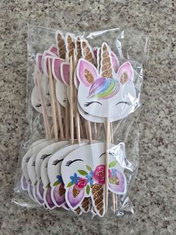 28 NEW Double-Sided Unicorn Cupcake Toppers